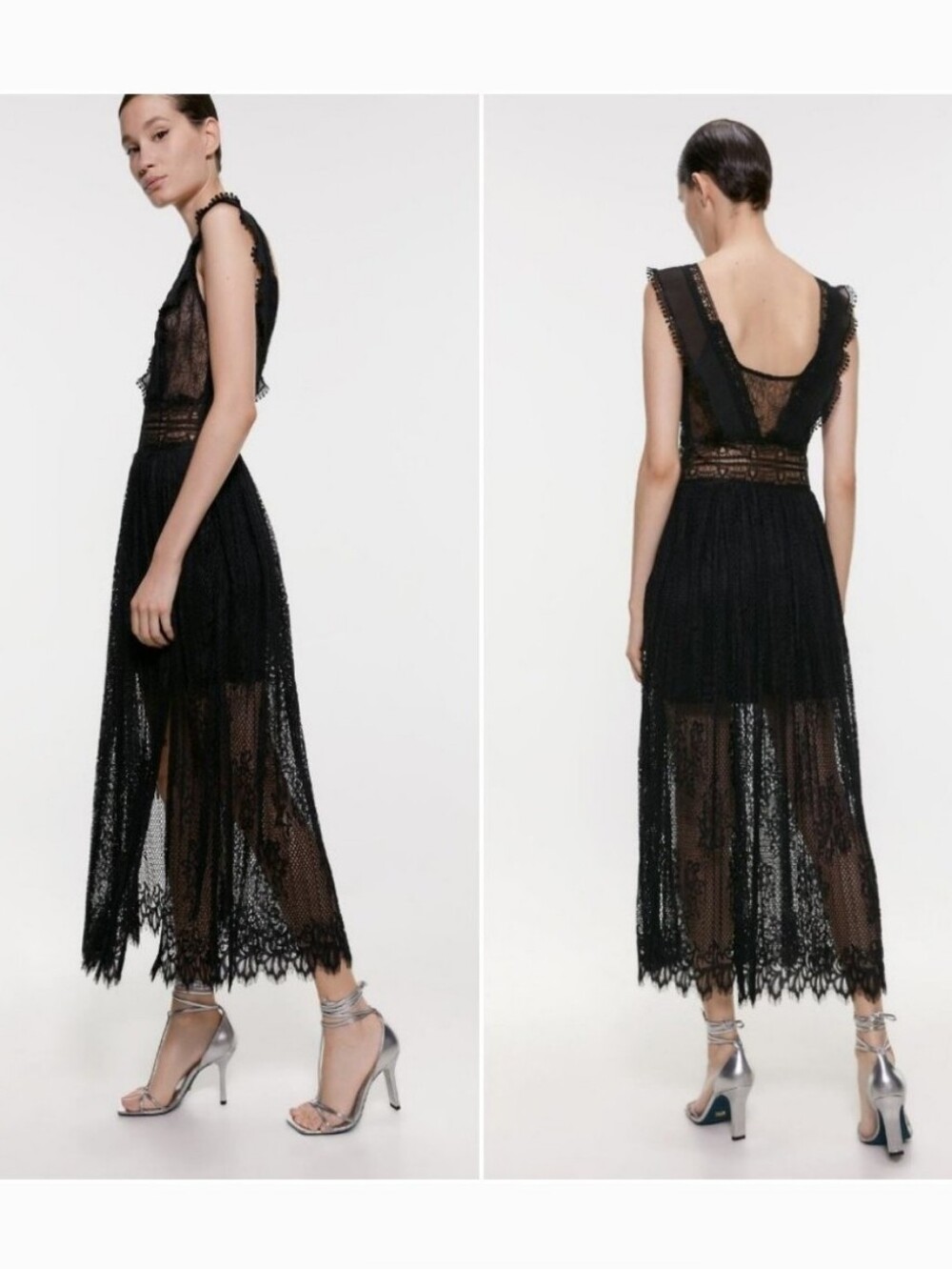 ZARA LACE BLACK MIDI DRESS  Size XS - Picture 7 of 12